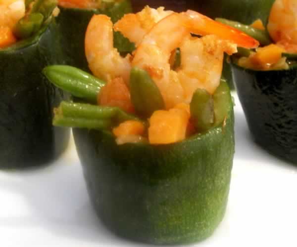 Calabacin relleno de gambas