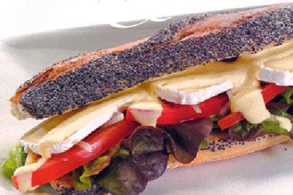 Bocadillo de Camembert con salsa y vegetales