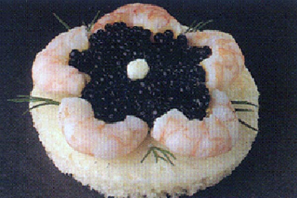 Mini Canapé Gambas y caviar